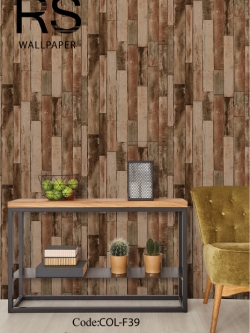 วอลเปเปอร์ลายแผ่นไม้เก่าโทนน้ำตาล มีเขียวแกม COL-F39