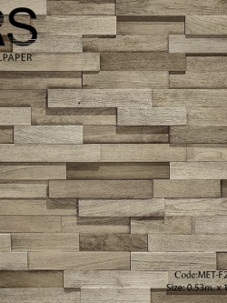 วอลเปเปอร์ลายไม้กราฟฟิคเรียงตัวกันแนวนอนสีน้ำตาลอ่อน MET-F29