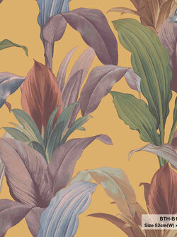 วอลเปเปอร์ลายใบไม้สไตล์ทรอปิคอล สีพื้นเหลือง BTH-B13