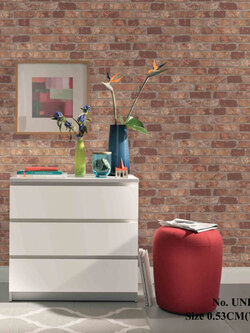 วอลเปเปอร์ติดผนัง ลายอิฐ สีส้มแดง No.UNI-F76