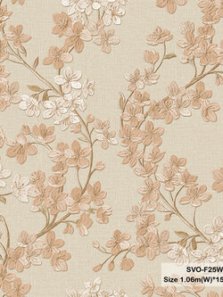 วอลเปเปอร์ลายดอกไม้สีครีมโอรส พื้นสีน้ำตาลอ่อน SVO-F25W