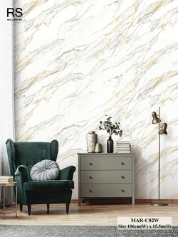 วอลเปเปอร์ลายหินอ่อน สีขาวเทาปนทอง MAR-C02W