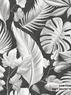 วอลเปเปอร์ลายใบไม้ทรอปิคอล สีดำเทา POM-F08W