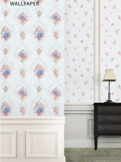 วอลเปเปอร์ลายหลุยส์ดอกไม้โทนสีฟ้าน้ำทะเล FCO-D55W