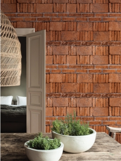 วอลเปเปอร์ลายอิฐมอญโบราญเรียงตัวกันโทนสีส้มเข้ม MUT-D63W