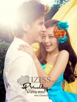 PW138 - Pre-order ชุดคู่ถ่ายพรีเวดดิ้ง (prewedding dress) & ชุดแต่งงานแฟนซี (Fancy wedding dress)ชายหญิง "ธีมฟ้า-เหลือง"
