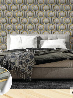 วอลเปเปอร์ลายโมเดิร์น ลูกบากศ์ สีทอง FSK-J85