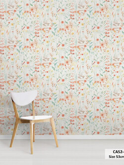 วอลเปเปอร์ลายภาพวาดดอกไม้ โทนสีแดงส้ม CAS2-D17