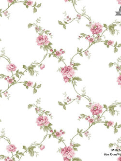 วอลเปเปอร์ลายดอกไม้ สีชมพู พื้นสีขาว BMG2-B60