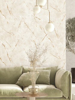 วอลเปเปอร์ลายหินอ่อน สีน้ำตาลอ่อนแทรกเส้นสีทองขาว EPI-F05W