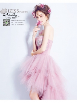 DL005 - **Pre order**ชุดราตรี เดรสหน้าสั้นหลังยาวออกงาน (Evening dresses) ชุดไปงานแต่งงานสวยๆ "ธีมสีชมพูกะปิ"