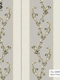 วอลเปเปอร์ วินเทจลายทาง สีครีม-เงิน No.GOD-S56