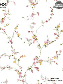 วอลเปเปอร์ลายดอกไม้เล็กๆ สีชมพูปนเหลือง พื้นสีขาว BMG2-B40
