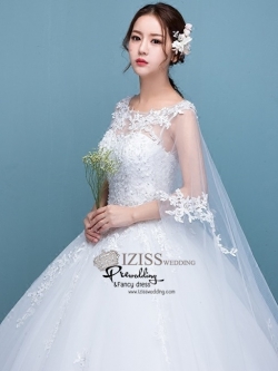 BR238 **พรีออเดอร์**ชุดแต่งงาน&ชุดเจ้าสาวแบบยาวสีขาวเกรดพรีเมี่ยม เปิดไหล่ มีแขน หรูหราน่ารัก สวยโดดเด่นไม่ซ้ำใคร