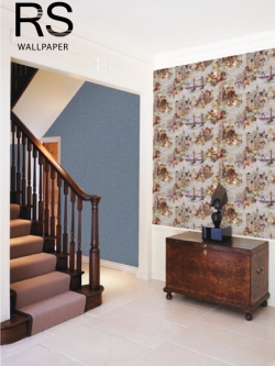 วอลเปเปอร์ลายดอกไม้วินเทจอยู่บนภาพจิตรกรรมโทนสีน้ำเงิน FCO-D57W