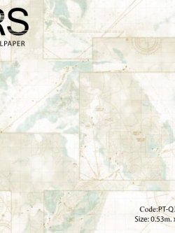 วอลเปเปอร์ลายแผนที่สีเหลืองครีมอมเขียวอ่อน PT-Q39