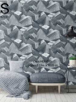 วอลเปเปอร์ลายกราฟฟิกโทนสีน้ำเงินขาว HEX-D39