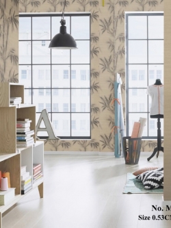 วอลเปเปอร์ลายใบไม้บนพื้นผ้าสีน้ำตาล MAN-B15