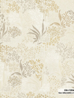 วอลเปเปอร์ลายลายใบไม้เล็ก สีน้ำตาลทองพื้นสีครีม OBJ-F28W