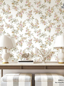วอลเปเปอร์ลายดอกไม้ สีชมพูปนน้ำตาล พื้นสีขาว BMG2-B09