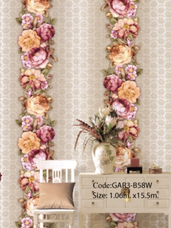 วอลเปเปอร์ลายทางดอกไม้ใหญ่โทนสีส้มวินเทจ GAR3-B58W