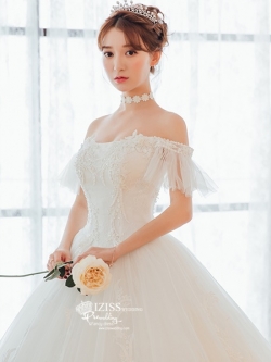 BR348 **พรีออเดอร์**ชุดแต่งงาน&ชุดเจ้าสาวแบบยาวอลังการ สีขาวเกรดพรีเมี่ยม หรูหราน่ารัก สวยโดดเด่นไม่ซ้ำใคร