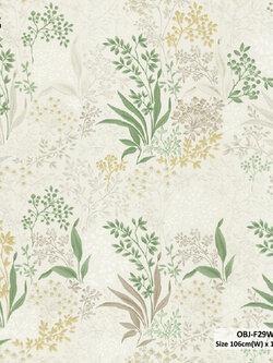 วอลเปเปอร์ลายลายใบไม้เล็ก สีเขียวทองพื้นสีเทาอ่อน OBJ-F29W