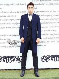 ST113- **พรีออเดอร์มีสีน้ำเงินและสีดำ** สูทยาวแฟนซีผู้ชายสีน้ำเงินและสีดำ ชุดสูทเจ้าบ่าว สูทแฟนซี ถ่ายพรีเวดดิ้ง & ชุดแต่งงานแฟนซี (Fancy wedding dress) สูทผู้ชายสีน้ำเงิน และสีดำ