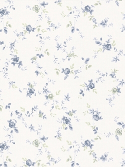 วอลเปเปอร์ลายดอกไม้ใบไม้เล็กสีฟ้าเลื้อยพื้นสีขาว BES2-B84W