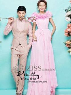 PW218 - Pre order ชุดคู่ถ่ายพรีเวดดิ้ง (prewedding dress) & ชุดแต่งงานแฟนซี (Fancy wedding dress)ชายหญิง "ธีมสีชมพู-น้ำตาล"