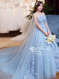 PW590 - **พรีออเดอร์ค่ะ** ชุดราตรีสีฟ้า ชุดคู่ถ่ายพรีเวดดิ้ง (prewedding dress) & ชุดแต่งงานแฟนซี (Fancy wedding dress)ชายหญิง "ธีมสีฟ้า"