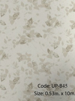 วอลเปเปอร์ลายใบไม้สีน้ำตาล พื้นสีขาว มีกลิตเตอร์สีเงินโรย UP-B45