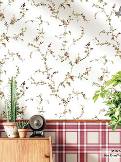วอลเปเปอร์ลายดอกไม้เล็กๆ สีแดงปนเหลือง พื้นสีขาว BMG2-B18