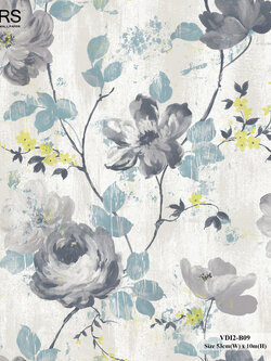 วอลเปเปอร์ลายดอกไม้สีเทาฟ้า พื้นสีขาวเทา VDI2-B09