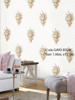 วอลเปเปอร์ลายช่อดอกไม้พื้นมีลายกลีบดอกไม้ออกโทนสีเหลืองครีม GAR3-B32W