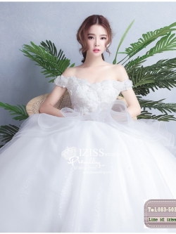 BR182 **พรีออเดอร์**ชุดแต่งงาน&ชุดเจ้าสาวแบบยาวสีขาวเกรดพรีเมี่ยม เปิดไหล่ มีแขน หรูหราน่ารัก สวยโดดเด่นไม่ซ้ำใคร