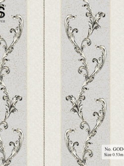 วอลเปเปอร์ วินเทจลายทาง สีครีม-เงิน No.GOD-S48
