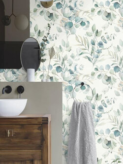 วอลเปเปอร์ลายใบไม้ สีฟ้าเขียว KID2-B10