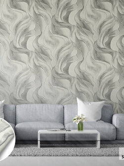 วอลเปเปอร์ลายหินอ่อน สีขาวเทา คลิปเงิน FSK-J60
