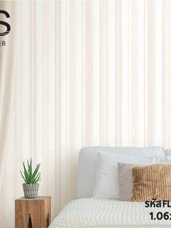 วอลเปเปอร์ลายทาง สีชมพู ครีม มีกลิเตอร์ FLO-C32W