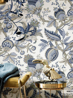 วอลเปเปอร์ลายดอกไม้ สีน้ำเงิน พื้นสีครีม BMG2-B72