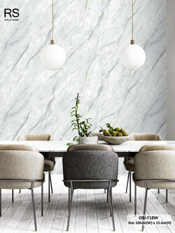 วอลเปเปอร์ลายหินอ่อน สีเทาฟ้าแทรกเส้นทอง OBJ-F18W