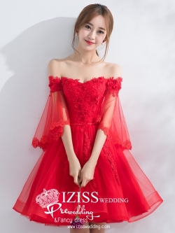 DS030 - **Pre order** ชุดราตรี เดรสสั้นออกงาน (short dresses) ชุดไปงานแต่งงานสวยๆ "ธีมแดง"