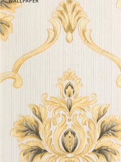 วอลเปเปอร์ลายหลุยส์ดอกสีทองและดำมีกลิตเตอร์พื้นสีครีม ROL-R03