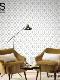 วอลเปเปอร์ลายฉลุโมเดิร์นเส้นสีเงินพื้นสีครีมขาว MDA-B88