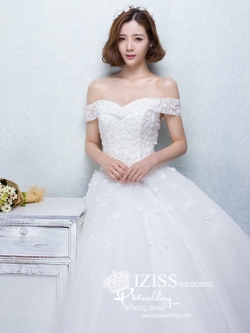 BR151 **พรีออเดอร์**ชุดแต่งงาน&ชุดเจ้าสาวแบบยาวสีขาวเกรดพรีเมี่ยม เปิดไหล่ มีแขน หรูหราน่ารัก สวยโดดเด่นไม่ซ้ำใคร