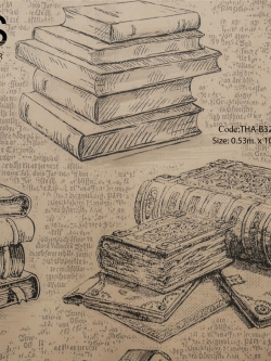 วอลเปเปอร์ลายกองหนังสือพื้นสีน้ำตาลกาแฟ THA-B32
