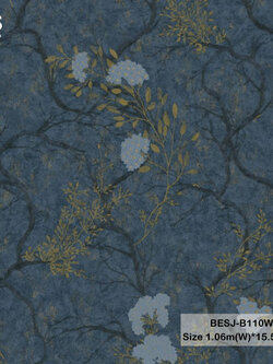 วอลเปเปอร์ลายดอกไม้วินเทจสีน้ำเงิน BESJ-B110W
