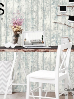 วอลเปเปอร์ลายไม้เก่าสีฟ้าเทาช่องห่าง 9ซม. ELS-M33W