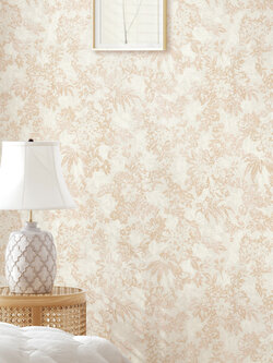 วอลเปเปอร์ลายดอกไม้ สีชมพูอมน้ำตาล สีพื้นน้ำตาลอ่อน EPI-F23W